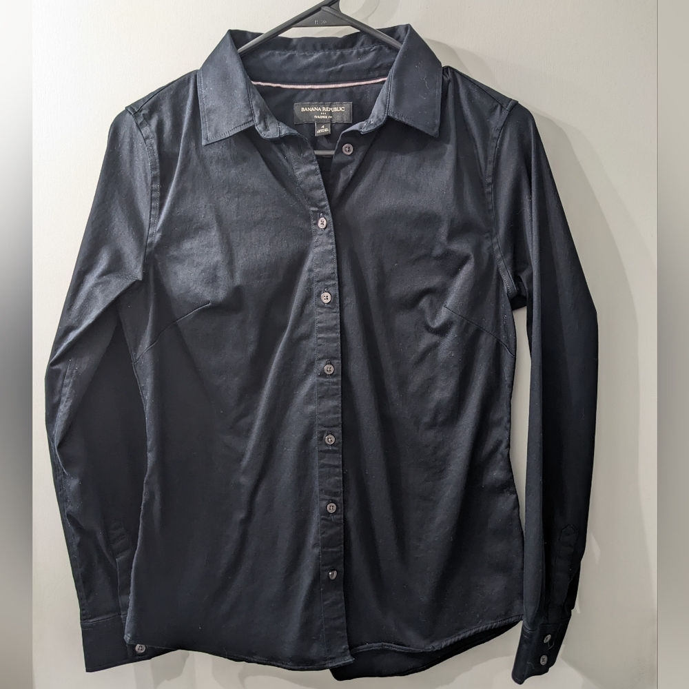 Tailored Non-Iron Shirt, Black, Banana Republic Factory, Size 4
